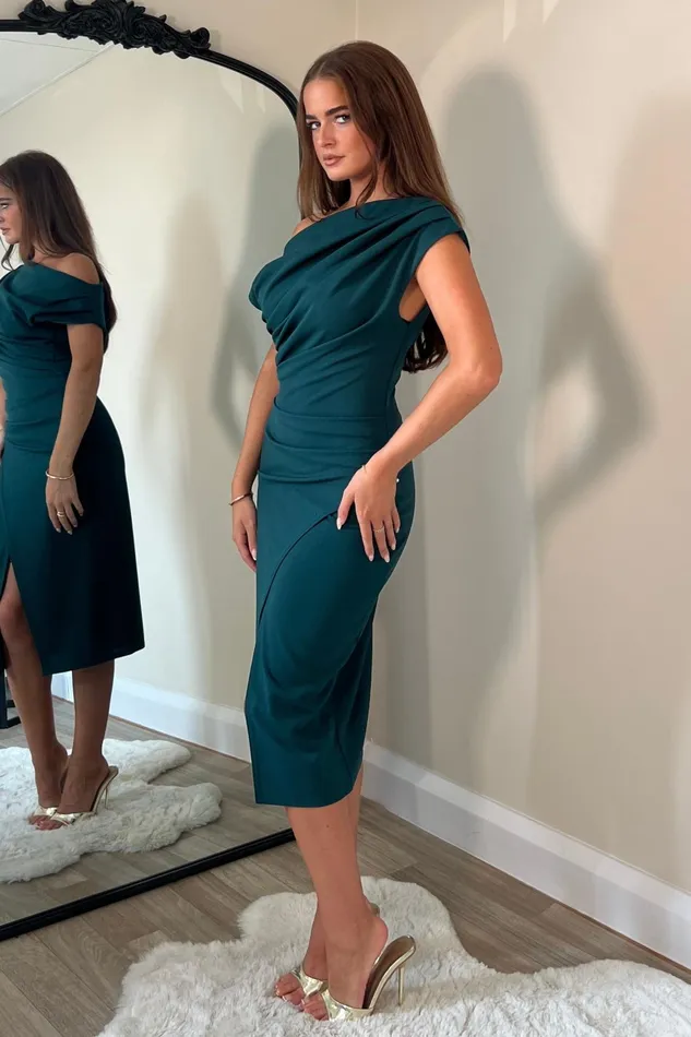 Ariana Asymmetric Midi Dress Green Women Girl In Mind Bodycon Dresses