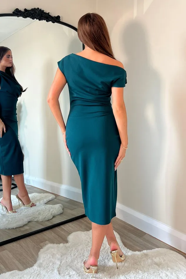 Ariana Asymmetric Midi Dress Green Women Girl In Mind Bodycon Dresses