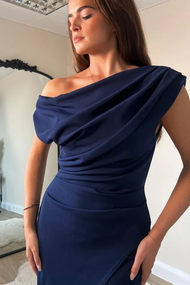 Ariana Asymmetric Midi Dress Navy Women Girl In Mind Bodycon Dresses