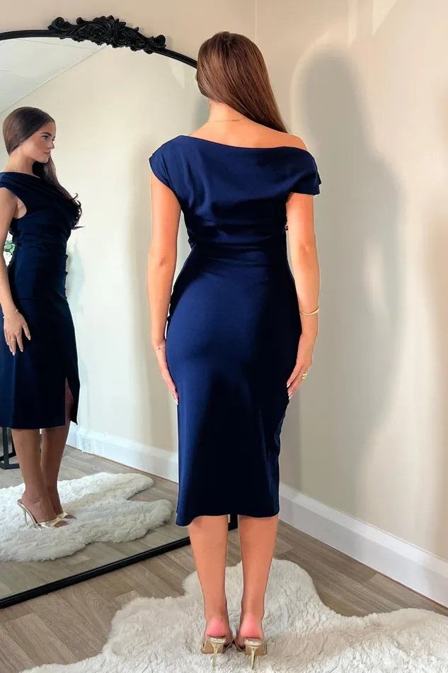 Ariana Asymmetric Midi Dress Navy Women Girl In Mind Bodycon Dresses