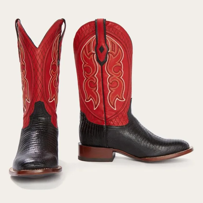 Arlington Black Teju Red Matte Cowboy Boot Black Men Stetson Western