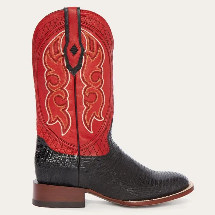 Arlington Black Teju Red Matte Cowboy Boot Black Men Stetson Western