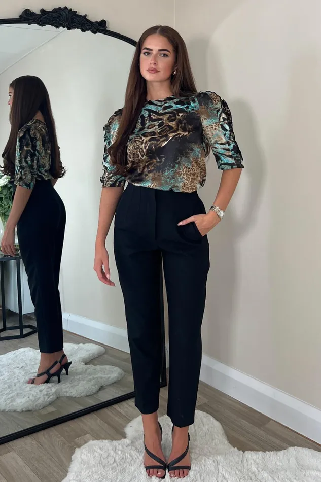 Asher Blue And Brown Animal Print Top Women Girl In Mind Tops and Bodysuits