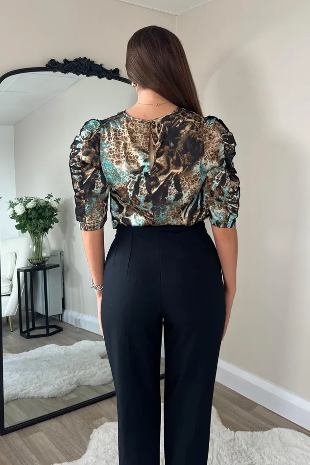Asher Blue And Brown Animal Print Top Women Girl In Mind Tops and Bodysuits