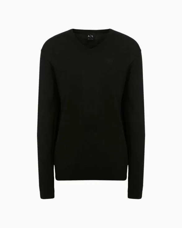 ASV Checked Jacquard Vneck Sweater Black Men Armani Knitwear
