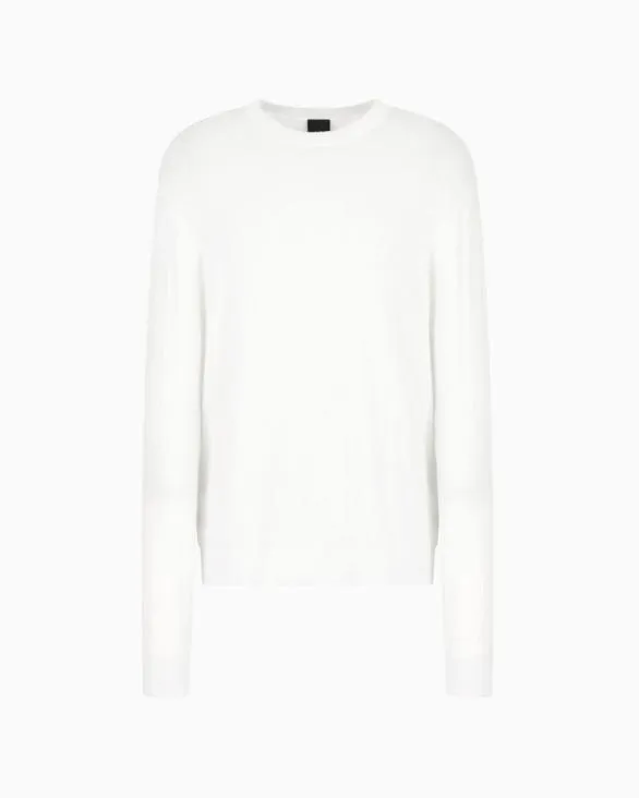 ASV Toneontone Logo Crewneck Sweater White Men Armani Knitwear
