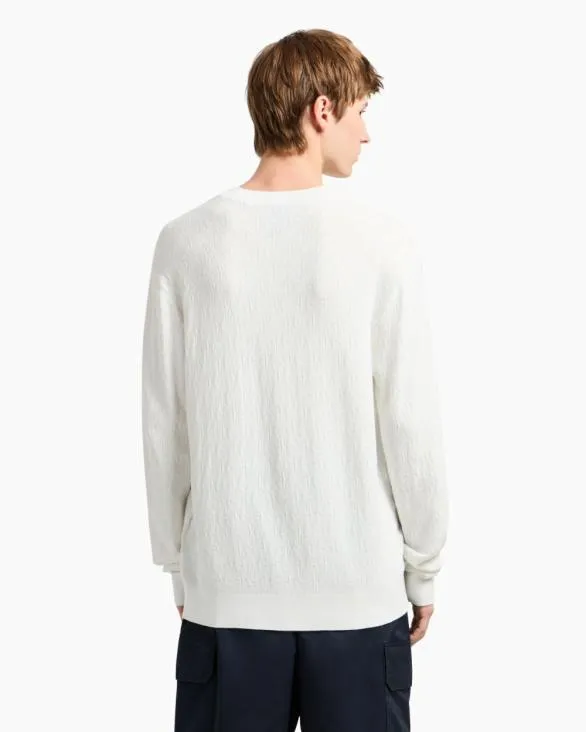 ASV Toneontone Logo Crewneck Sweater White Men Armani Knitwear ASV Toneontone Logo Crewneck Sweater White Men Armani Knitwear