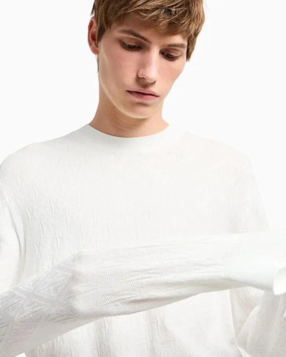 ASV Toneontone Logo Crewneck Sweater White Men Armani Knitwear ASV Toneontone Logo Crewneck Sweater White Men Armani Knitwear