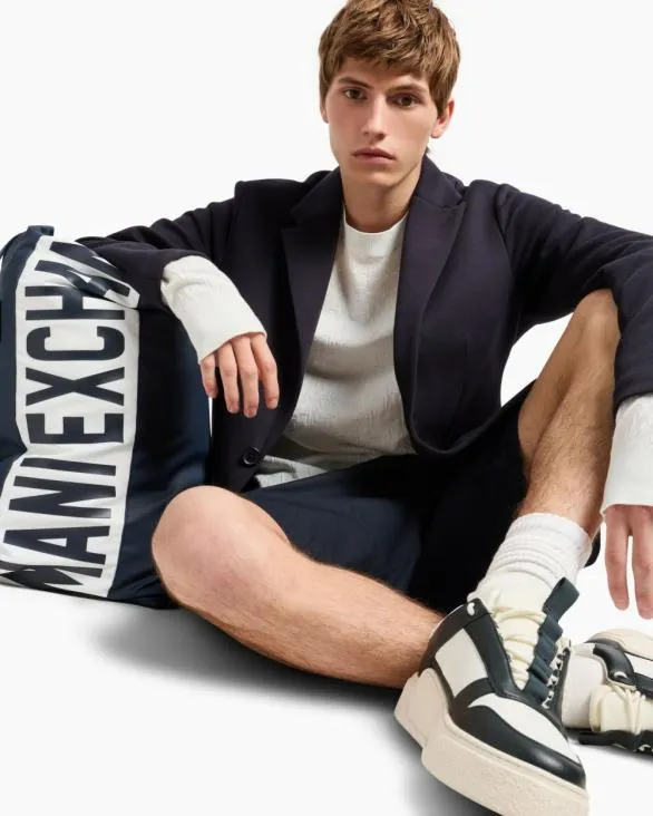 ASV Toneontone Logo Crewneck Sweater White Men Armani Knitwear ASV Toneontone Logo Crewneck Sweater White Men Armani Knitwear