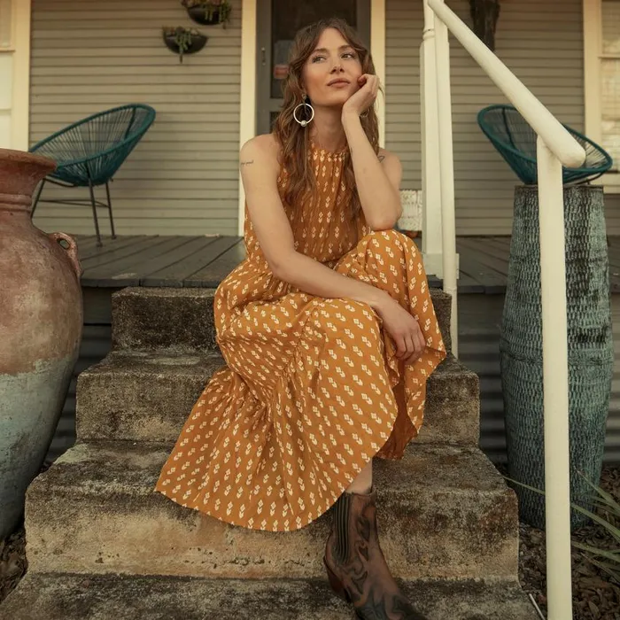 Aztec Dress Yellow Women Stetson Midi