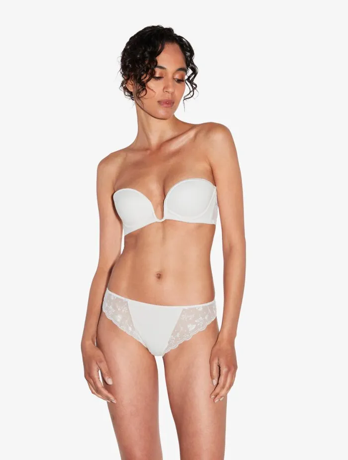 Bandeau Bra In Lys With Embroidered Tulle Lingerie La Perla Bandeau