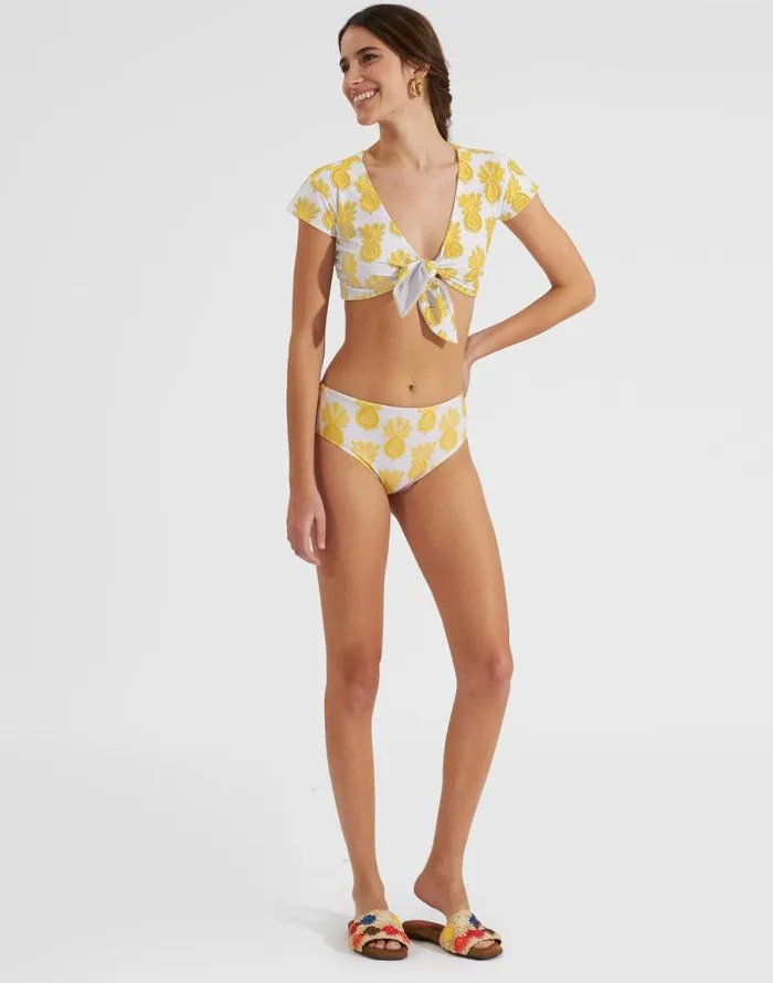 Bardot Top Pineapple Sunflower White Women La Double J Swimwear Bardot Top Pineapple Sunflower White Women La Double J Swimwear