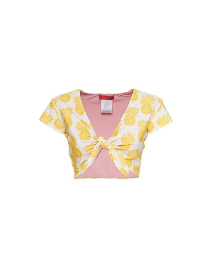 Bardot Top Pineapple Sunflower White Women La Double J Swimwear Bardot Top Pineapple Sunflower White Women La Double J Swimwear