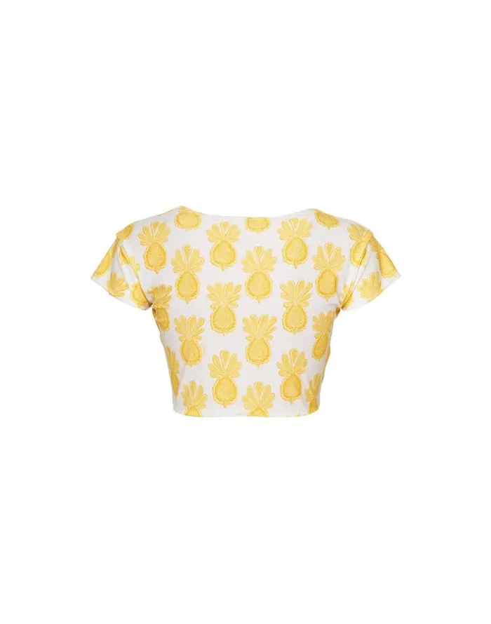 Bardot Top Pineapple Sunflower White Women La Double J Swimwear Bardot Top Pineapple Sunflower White Women La Double J Swimwear