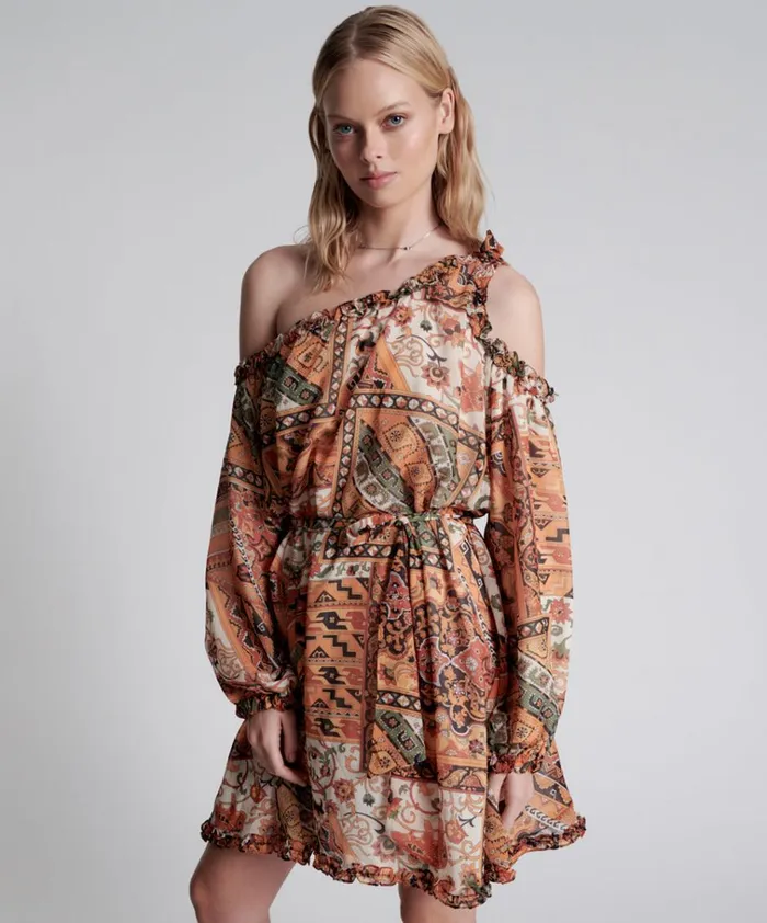 BAZAAR PAISLEY ONE SHOULDER DRESS Women One Teaspoon Mini Dresses BAZAAR PAISLEY ONE SHOULDER DRESS Women One Teaspoon Mini Dresses