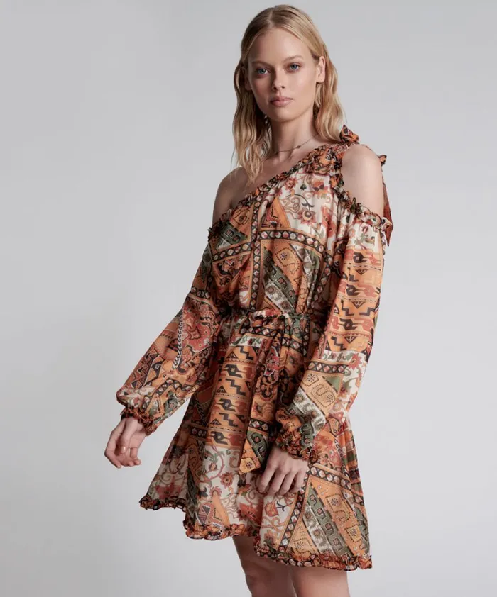 BAZAAR PAISLEY ONE SHOULDER DRESS Women One Teaspoon Mini Dresses BAZAAR PAISLEY ONE SHOULDER DRESS Women One Teaspoon Mini Dresses