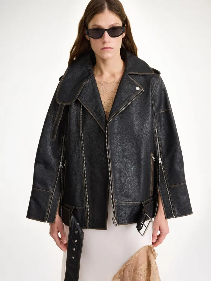 Beatrisse Leather Jacket Black Women By Malene Birger Coats and Jackets
