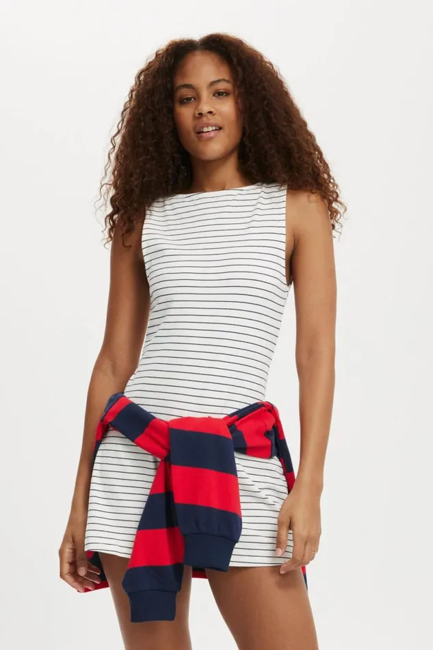 Bella Boat Neck Mini Dress Classic Stripe Gardenia Women Cotton On Dresses