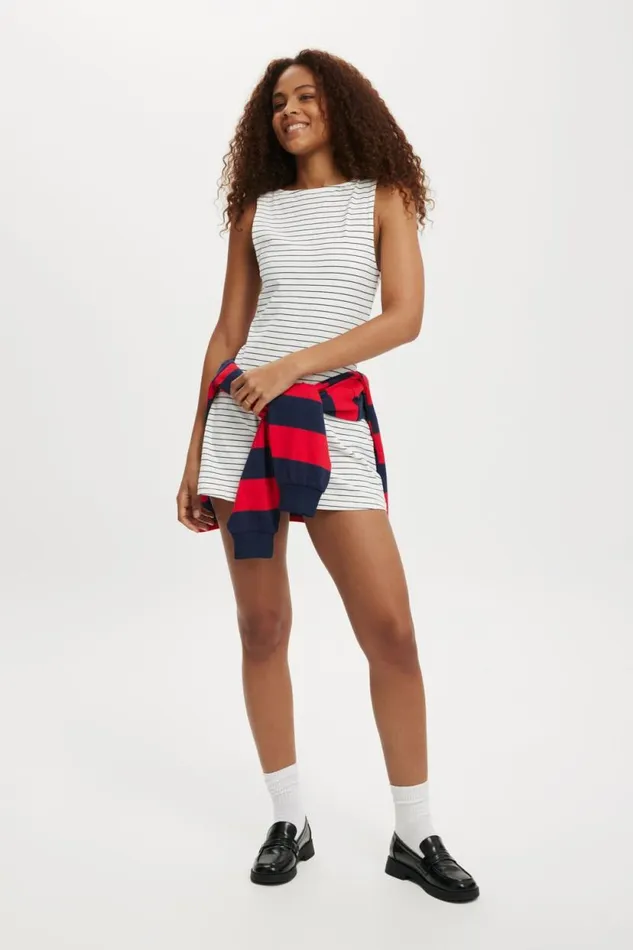 Bella Boat Neck Mini Dress Classic Stripe Gardenia Women Cotton On Dresses