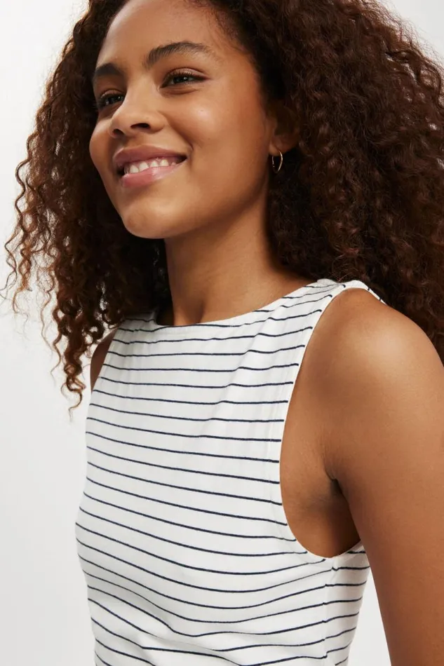 Bella Boat Neck Mini Dress Classic Stripe Gardenia Women Cotton On Dresses