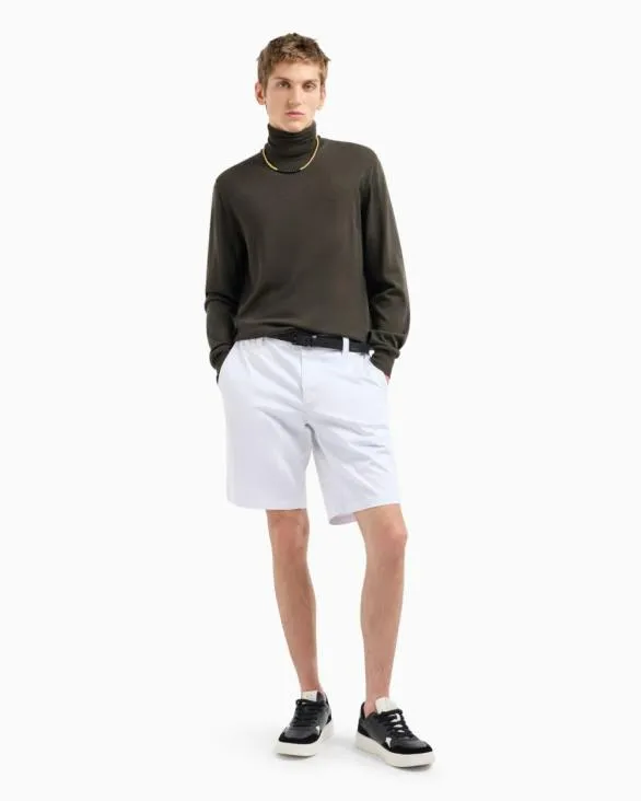 Bermuda Shorts In Satin Stretch Fabric White Men Armani Trousers And Shorts Bermuda Shorts In Satin Stretch Fabric White Men Armani Trousers And Shorts