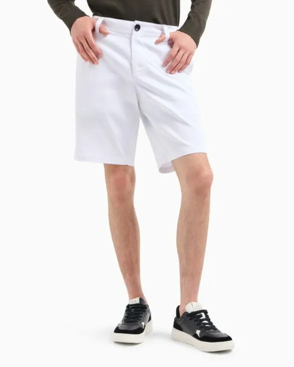Bermuda Shorts In Satin Stretch Fabric White Men Armani Trousers And Shorts Bermuda Shorts In Satin Stretch Fabric White Men Armani Trousers And Shorts