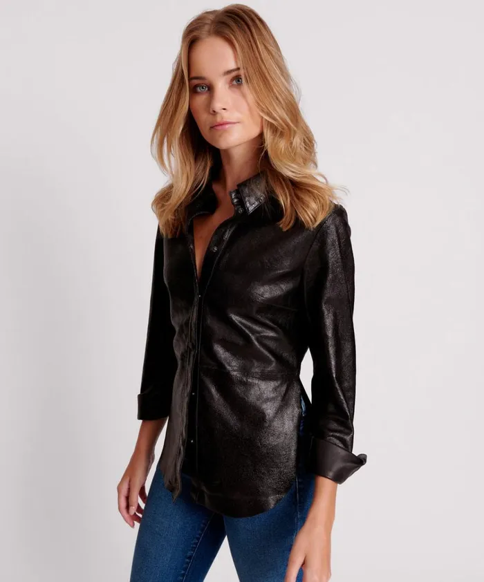 BLACK BOWIE CURVED LEATHER SHIRT Women One Teaspoon Shirts