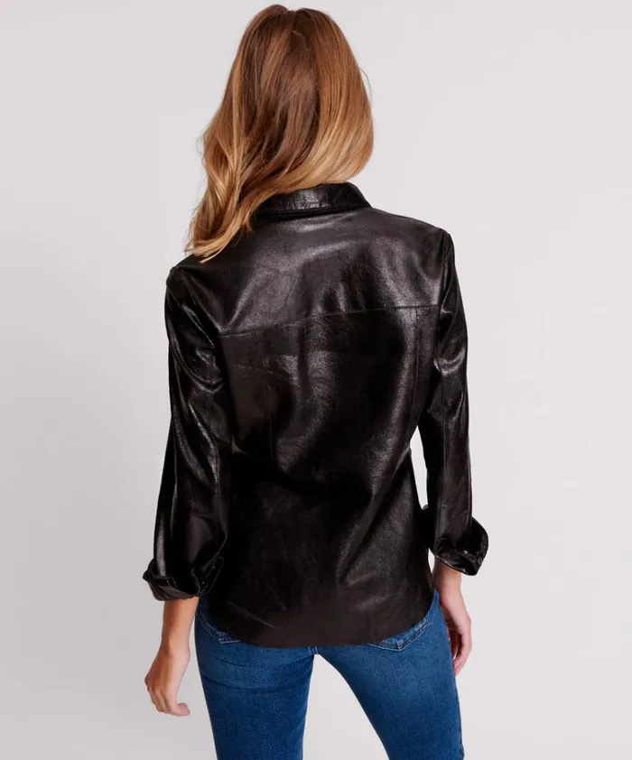 BLACK BOWIE CURVED LEATHER SHIRT Women One Teaspoon Shirts