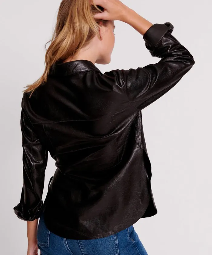 BLACK BOWIE CURVED LEATHER SHIRT Women One Teaspoon Shirts