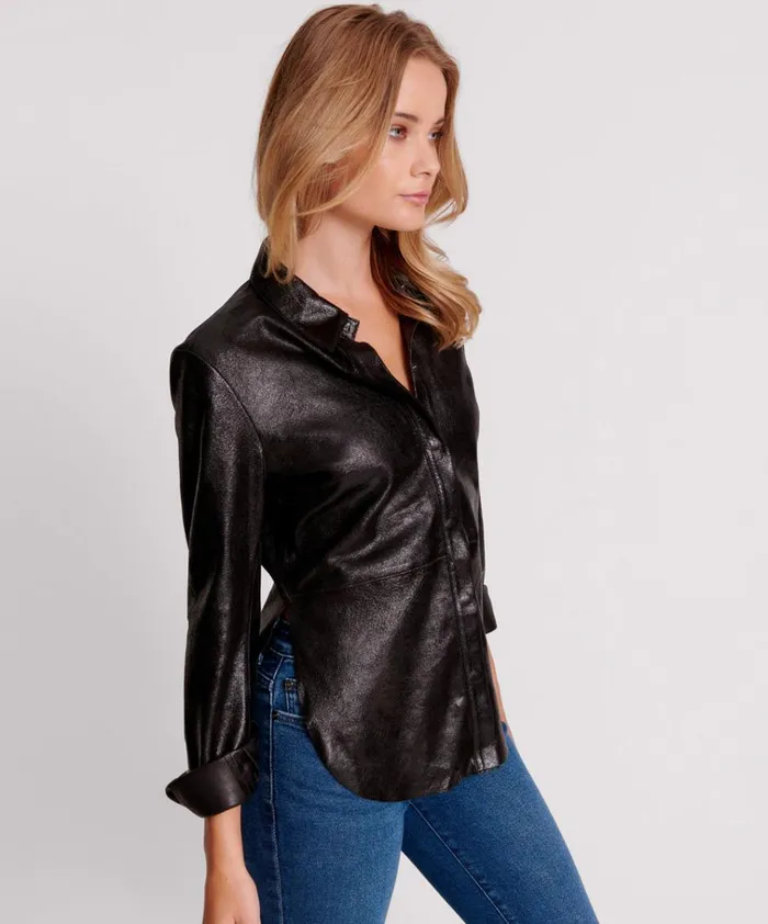 BLACK BOWIE CURVED LEATHER SHIRT Women One Teaspoon Shirts