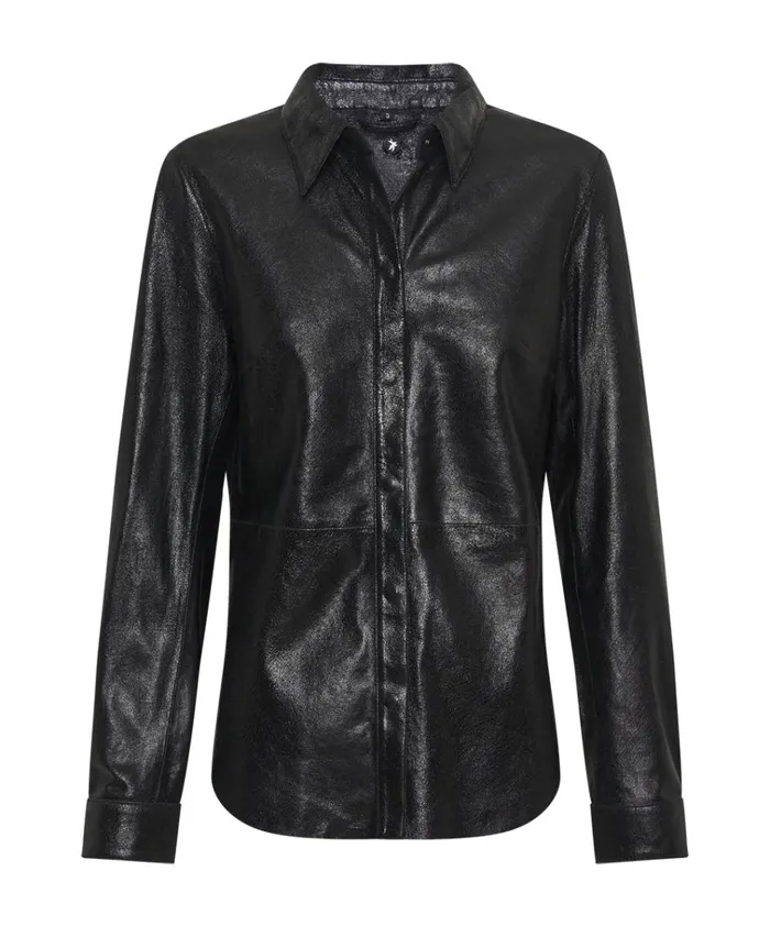 BLACK BOWIE CURVED LEATHER SHIRT Women One Teaspoon Shirts