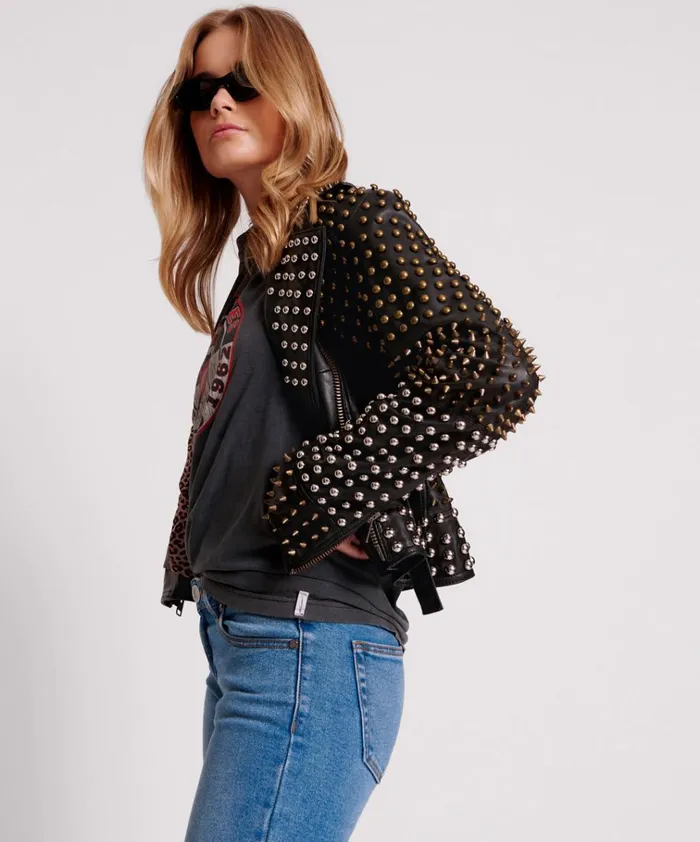 BLACK HELLRAISER STUDDED CROP LEATHER MOTO JACKET Women One Teaspoon Jackets BLACK HELLRAISER STUDDED CROP LEATHER MOTO JACKET Women One Teaspoon Jackets