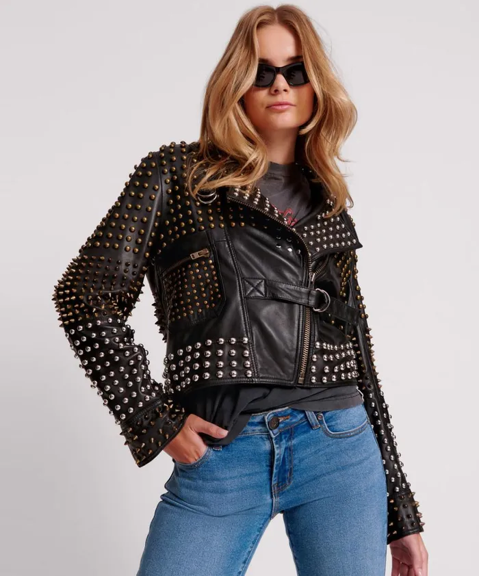 BLACK HELLRAISER STUDDED CROP LEATHER MOTO JACKET Women One Teaspoon Jackets BLACK HELLRAISER STUDDED CROP LEATHER MOTO JACKET Women One Teaspoon Jackets