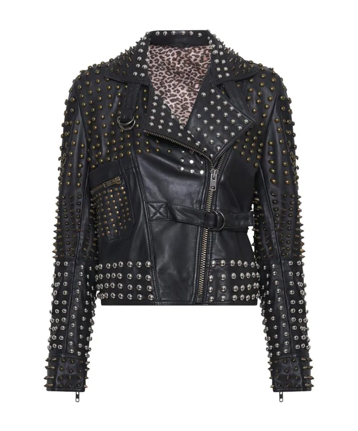 BLACK HELLRAISER STUDDED CROP LEATHER MOTO JACKET Women One Teaspoon Jackets BLACK HELLRAISER STUDDED CROP LEATHER MOTO JACKET Women One Teaspoon Jackets