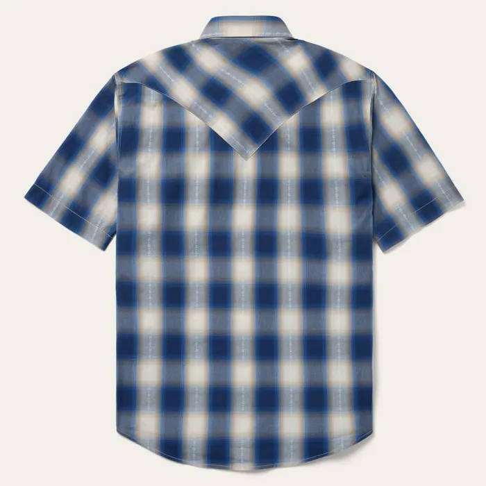 Blue Ombre Plaid Short Sleeve Western Shirt Blue Men Stetson Western Shirts