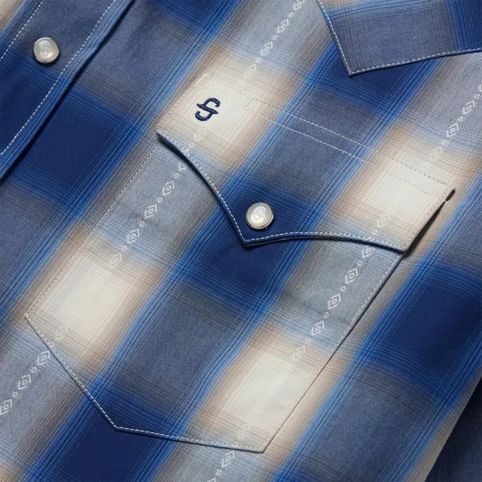 Blue Ombre Plaid Short Sleeve Western Shirt Blue Men Stetson Western Shirts