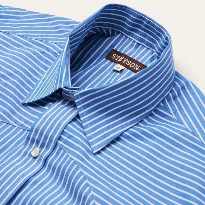 Blue Western Stripe Shirt Blue Men Stetson Western Shirts