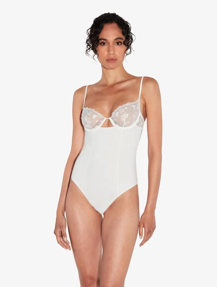 Bodysuit In Lys With Embroidered Tulle Lingerie La Perla Bodysuits and Bustiers