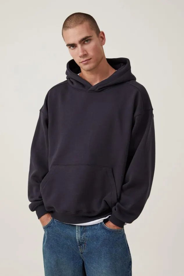Box Fit Hoodie Washed Black Men Cotton On Sweats and Hoodies