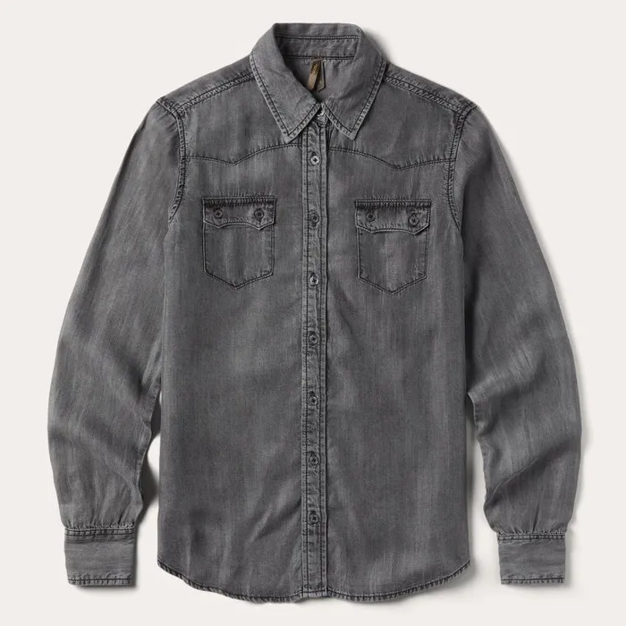 Boyfriend Fit Denim Tencel Shirt Washed Black Women Stetson Denim Shirts