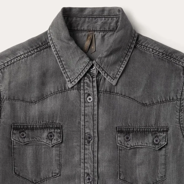 Boyfriend Fit Denim Tencel Shirt Washed Black Women Stetson Denim Shirts