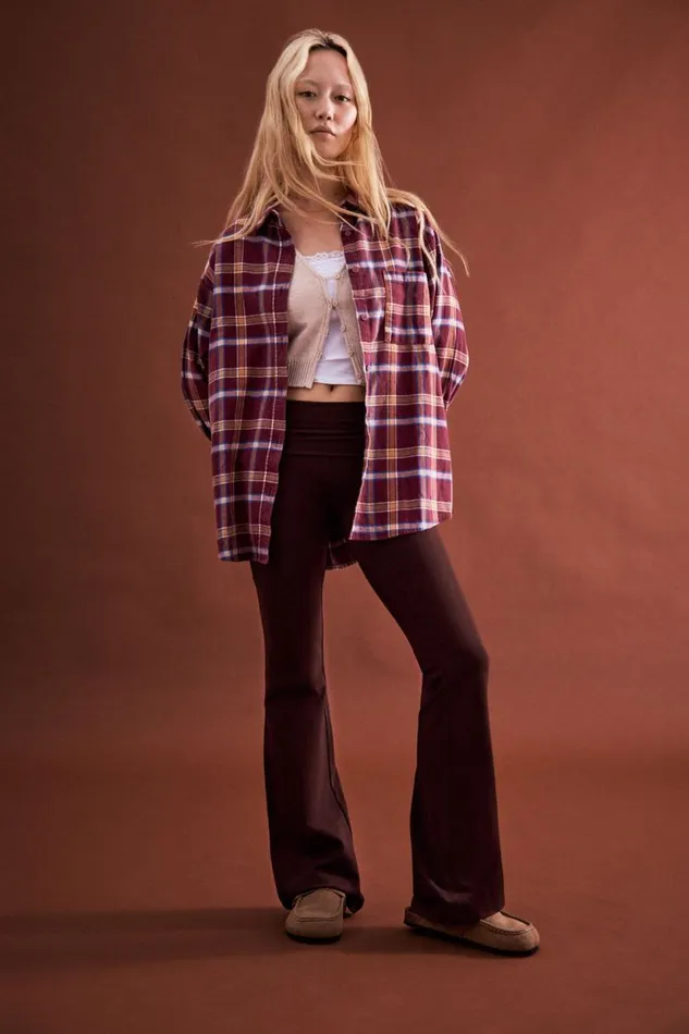 Boyfriend Flannel Shirt Celest Check Deep Garnet Women Cotton On Tops