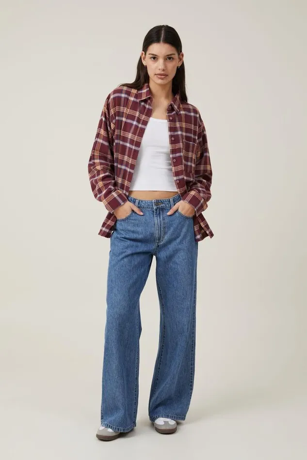 Boyfriend Flannel Shirt Celest Check Deep Garnet Women Cotton On Tops Boyfriend Flannel Shirt Celest Check Deep Garnet Women Cotton On Tops
