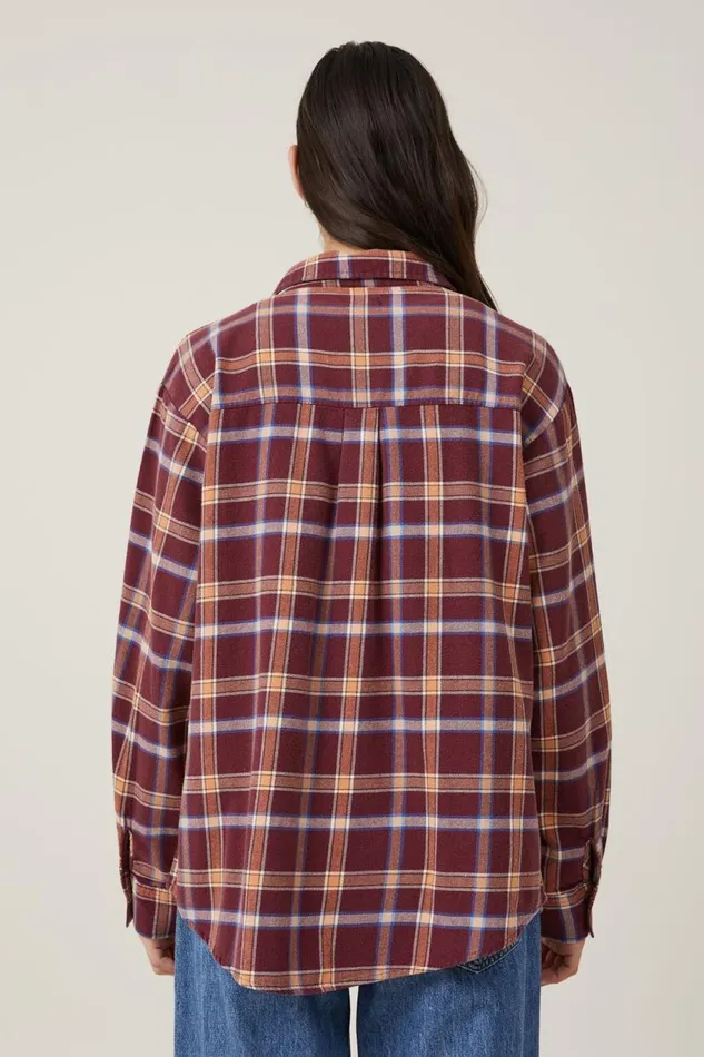 Boyfriend Flannel Shirt Celest Check Deep Garnet Women Cotton On Tops Boyfriend Flannel Shirt Celest Check Deep Garnet Women Cotton On Tops