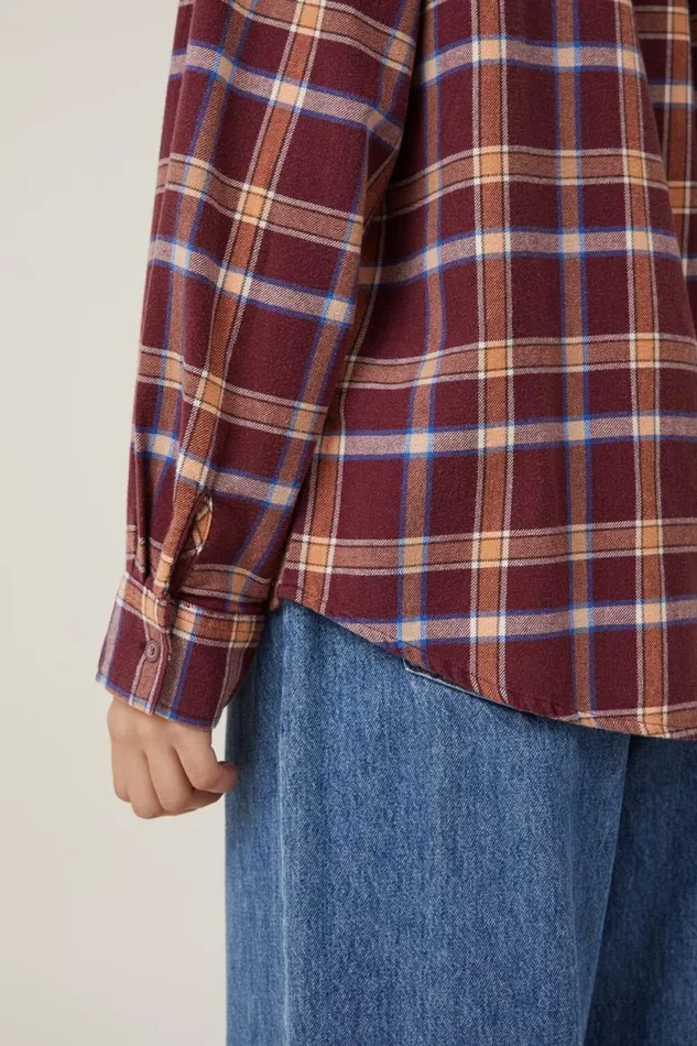 Boyfriend Flannel Shirt Celest Check Deep Garnet Women Cotton On Tops Boyfriend Flannel Shirt Celest Check Deep Garnet Women Cotton On Tops