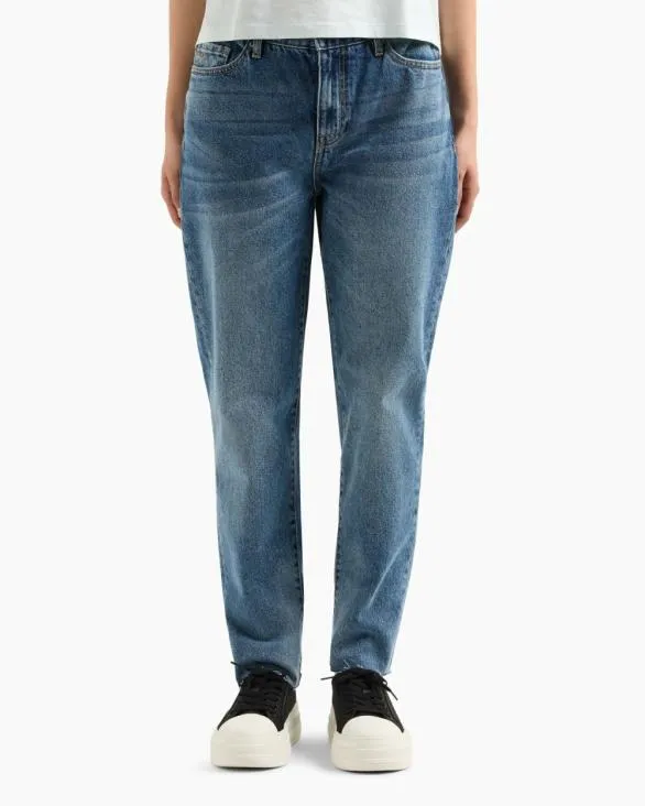Boyfriend Jeans In Stiff Cotton With Used Effect Blue Women Armani Denim Boyfriend Jeans In Stiff Cotton With Used Effect Blue Women Armani Denim