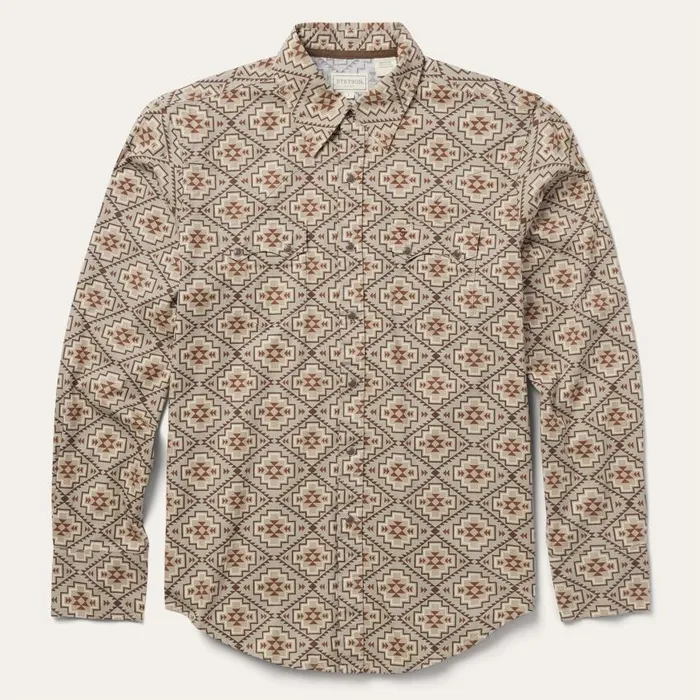 Brown Aztec Poplin Western Shirt Brown Men Stetson Western Shirts
