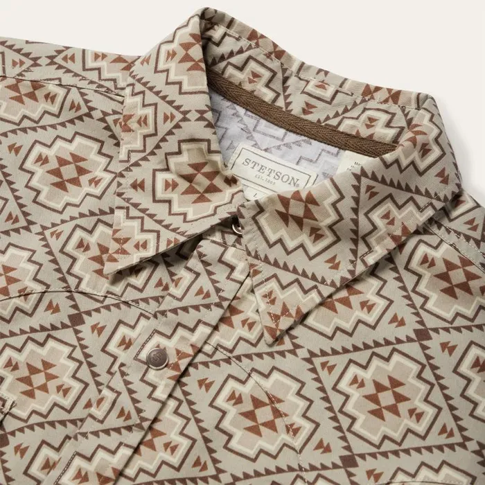 Brown Aztec Poplin Western Shirt Brown Men Stetson Western Shirts