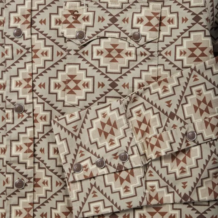 Brown Aztec Poplin Western Shirt Brown Men Stetson Western Shirts