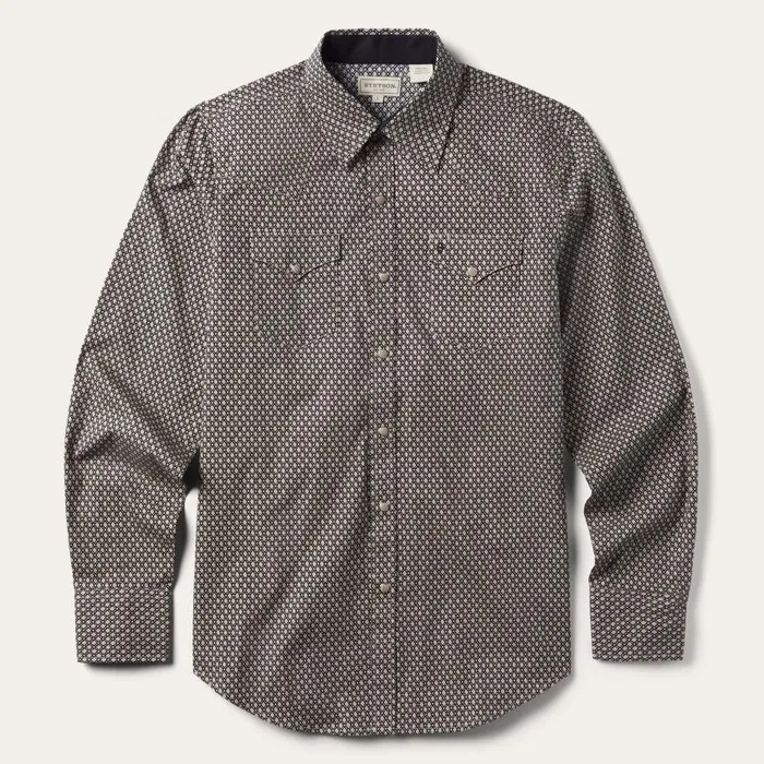 Brown Diamond Print Western Shirt Brown Men Stetson Western Shirts
